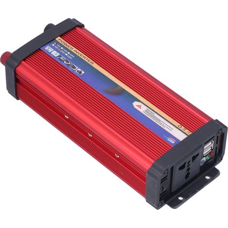 Convertisseur 12V-220V 1000W, Onduleur Voiture Onde Modifiée, Charge Rapide Double Port USB, Aluminium Rouge, Prise 220V (1/5)