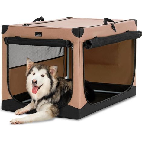Hundebox faltbar 100cm Khaki mit 3 Türen und Aufbewahrungstasche (1/5)