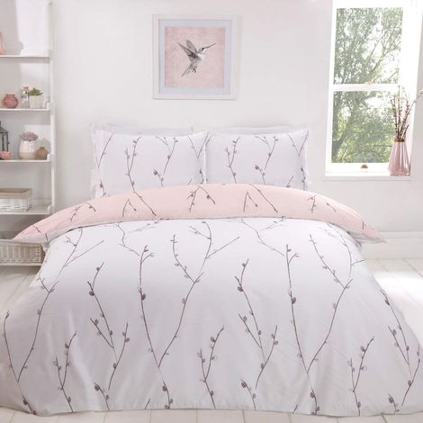 Sleepdown Set di biancheria da letto reversibile con copripiumino e federa, per letto singolo (135 x 200 cm), in poliestere con stampa floreale rosa cipria, ultra morbido, facile da pulire, (1/5)