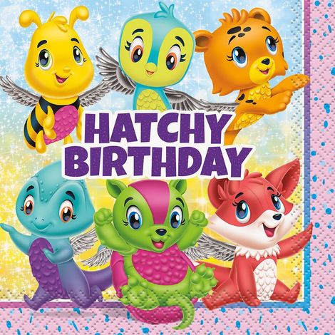 Servilletas Hatchimals de 25x25 cm, 16 unidades.