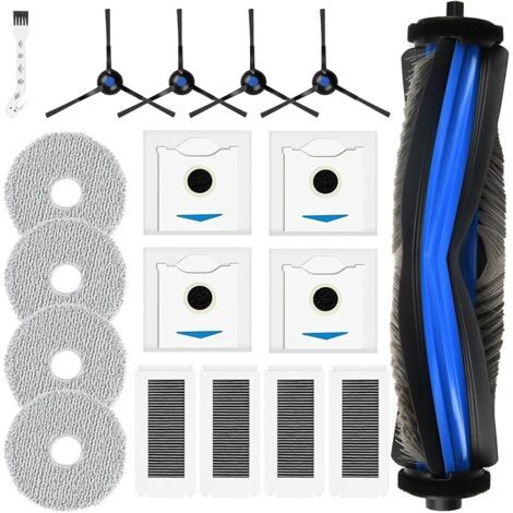 FENOPLASTICALot de 18 Accessoires pour Robot Aspirateur Ecovacs Deebot N30 / N30 PRO OMNI, 1 Brosse Principale, 4 Serpillères, 4 Brosses Latérales, 4 Sacs à Poussière, 4 Filtres, 1 Brosse de Nettoyage (1/5)