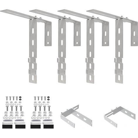 Lot de 4 supports de panneau solaire réglables de 6 à 25 cm avec crochets pour balcon - Convient pour balustrades de balcon, panneau solaire en acier inoxydable (1/5)