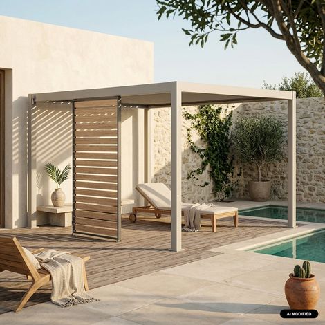 sweeek - Persienne 130 cm pour pergola bioclimatique Triomphe aluminium effet bois anthracite (1/5)