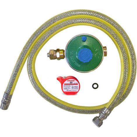 Kit regolatore 7Kg/h 20-60mbar con flessibile EN14800 per collegamento cucine, Barbecue, fornelli ecc. Completo di Loctite55 per il fissaggio. (1/2)