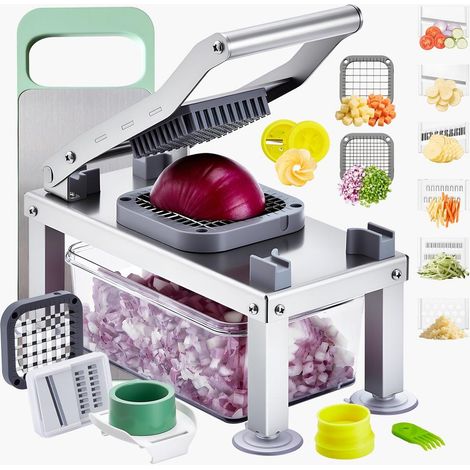 9 Lames Inox Mandoline de Cuisine Coupe-Légumes pour Râper et Émincer Oignons et Fromage avec Récipient (1/5)