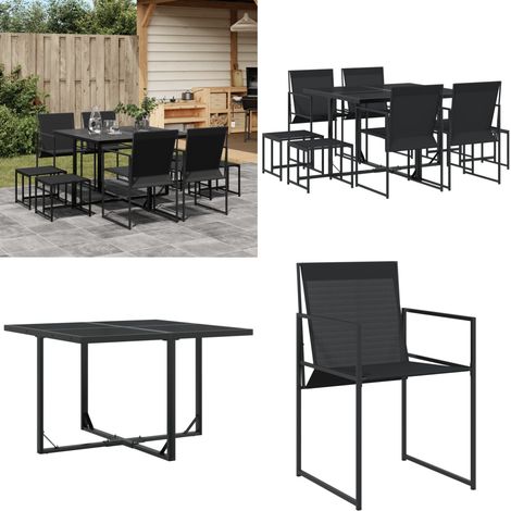Ensemble à manger de jardin 9 pcs noir textilène - Meubles De Jardin - Salon De Jardin - Set De Jardin - Mobilier Exterieur - Table De Jardin - Home & Living (1/5)