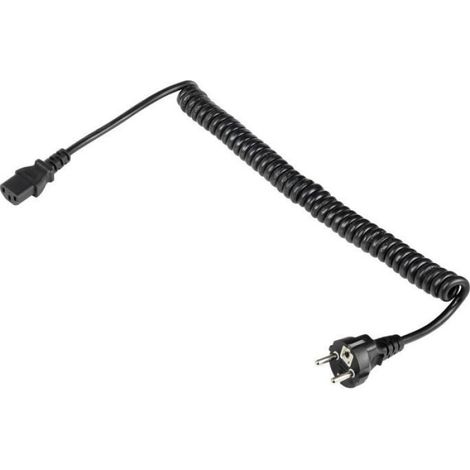 Câble Iec - 2,5 M - Câble Spiralé Noir - Pour Appareils Électriques - 1 Pièce (1/2)