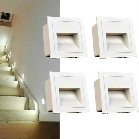Ensemble de 4 appliques murales LED encastrées, blanc froid IP65, pour éclairage d'escalier et de chemin, en aluminium, pour éclairage décoratif.