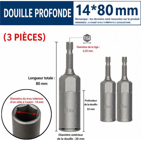 Lot de 3 douilles hexagonales profondes 14x80mm pour visseuse et clé à chocs 14x80mm 3 20 1 kg – Livraison gratuite