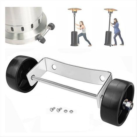Roues Pour Chauffage De Terrasse - Support En Acier Inoxydable Argenté + Roues En Nylon Noir - Universel Pour Chauffages Ronds En Forme De Champignon - Lot De 2 (1/5)