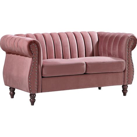 Canapé chesterfield 2 places en velours vieux rose TRUMBO