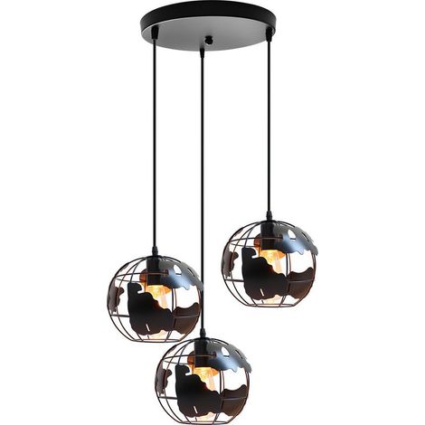 Lampe À Suspension Rétro Vintage En Métal Noir 3 Lumières Plafonnier Industriel Créatif Pour Chambre À Coucher, Café Et Bar (1/5)