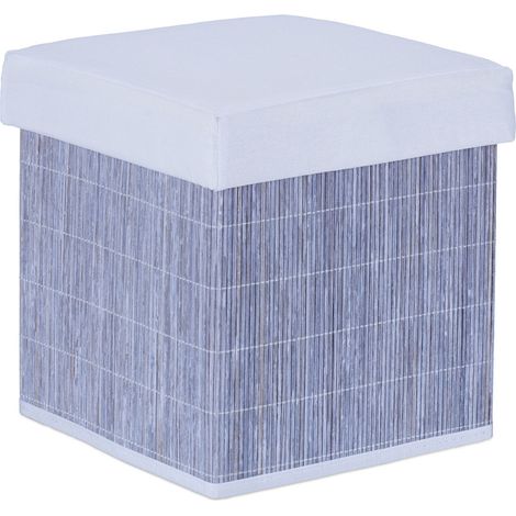 Poggiapiedi contenitore pieghevole design moderno 38 x 38 x 38 cm seduta comoda atmosfera accogliente in bambù grigio 130012147