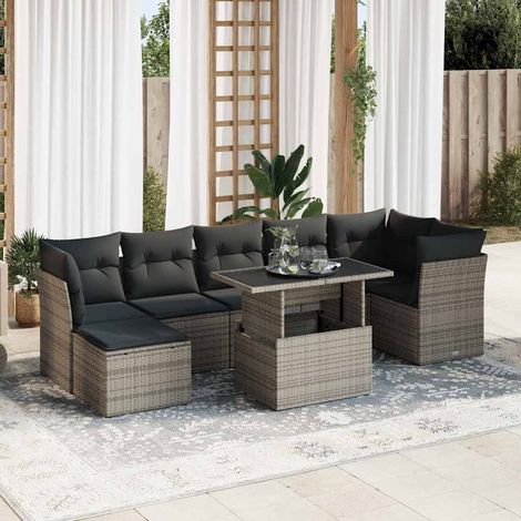 Set divano da giardino 8 pz con cuscini in polyrattan e tavolo regolabile grigio, 77kg - PANGIVO (1/5)