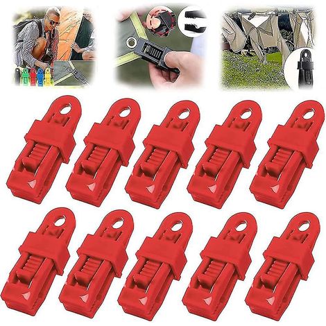 10er-Pack robuste, verstellbare Verriegelungsgriffe für Planen und Sonnensegel, wiederverwendbare Kunststoffclips für Planen und Sonnensegel – Rot
