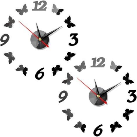 Pair Deux horloges murales papillon, horloges modernes silencieuses en acrylique.bricolageStickers muraux papillons, décorations pour (1/5)
