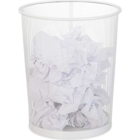 Corbeille à Papier, Bureau & Chambre, Ouverte, Ronde, Grille métallique, Poubelle, métal, 35 x 29,5 cm, Blanc (1/5)