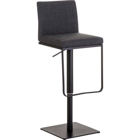 Tabouret de bar x1 avec repose-pieds plaque de base carrée en métal noir assise en tissu gris foncé 100005307