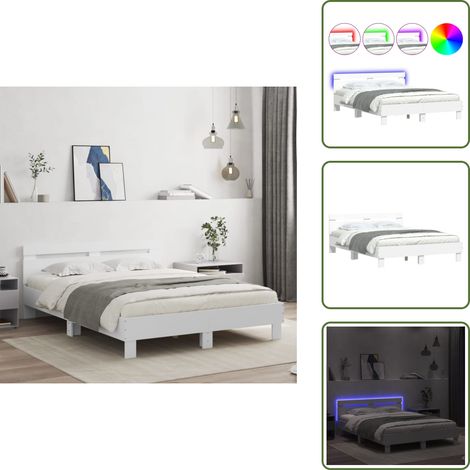 Luz LED RGB - vidaXL Estructura de cama con cabecero y luces LED blanco 150x200 cm - Cama con soporte