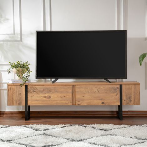 Porta TV industriale con armadi in legno e neri 180 cm MOOV (1/4)