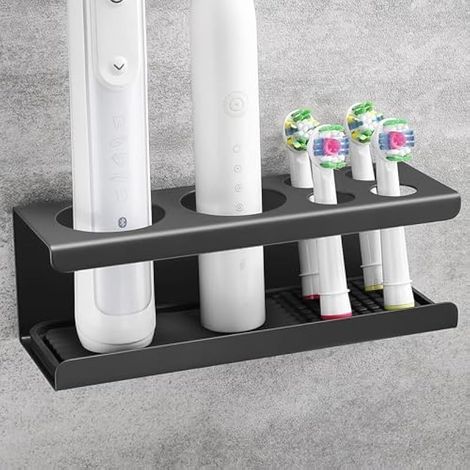 Porte Brosse à Dents Mural, Support Brosse a Dent Electrique, Support Brosse a Dent Rangement, Acier Inoxydable SUS304 Pot Brosse à Dent Salle De Bain, Noir (1/5)