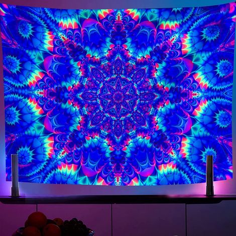 Tapisserie Mandala Lumineuse, Brille dans le Noir, Psychédélique Bohème pour Chambre et Décoration Murale (150x200cm) (1/3)