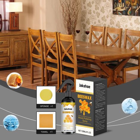 Bienenwachs-Pflegespray für die Holzreinigung im Haushalt, zum Polieren, Entfernen von Flecken und Öl sowie zur Pflege von Lacken – 120 ml + Handtuch + Schwamm -- BIEMMEDUE (1/5)