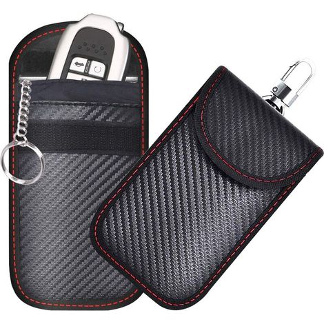 Signal Blocage Faraday Pochette Sac,Lot de 2 Etui Anti RFID Clé Voiture Portable,Étui de Protection Anti en Fibre de Carbone,Protection Antivol Anti Piratage de Télécommande Véhicule, (1/5)