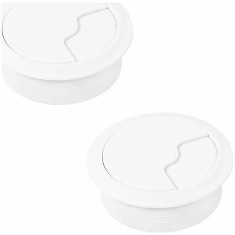 Passe-câble encastrable pour bureau – Plastique PVC blanc – Diamètre 80mm, œillet 94mm – Lot de 2 pièces pour câbles USB et alimentation (1/5)