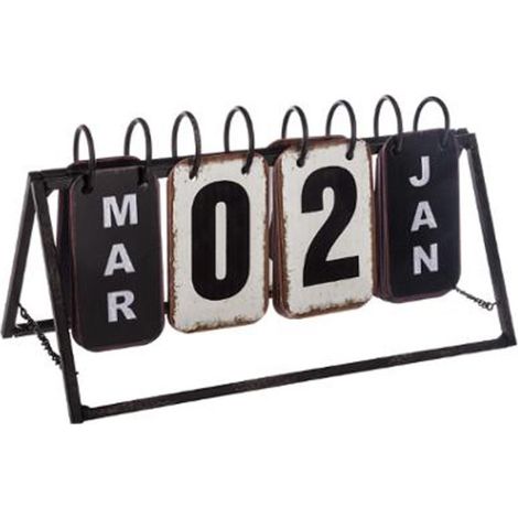 Atmosphera – Calendrier vintage en métal 'perpétuel' 27cm noir – Dimensions L. 27 x l. 12 x H. 14 cm – Matière fer pour décoration intérieure (1/2)