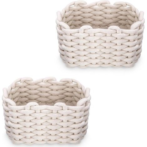 Set di due cestini portaoggetti in cotone intrecciato - Cestini in corda fatti a mano per giocattoli e cosmetici - 20x15x12 cm (1/5)