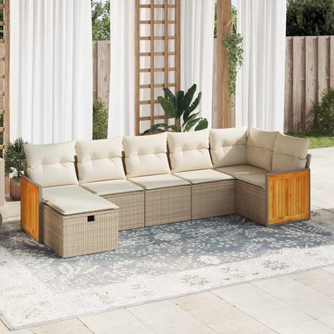 Set sofás de jardín 7 piezas y cojines ratán sintético beige vidaXL (1/5)