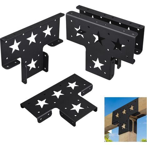 Lot de 4 supports d'angle pour pergola 3 voies en T pour poutres en bois de 8,9 cm (1/5)