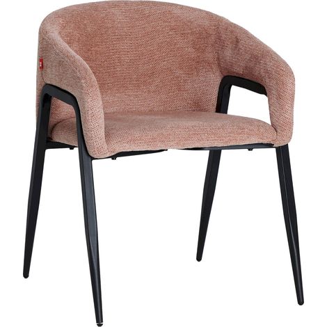 Fauteuil contemporain rose poudré en polyester et fer noir élégant - Rose poudré et noir mat (1/5)