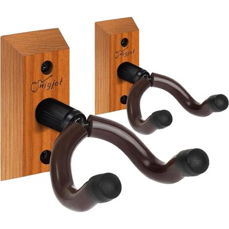 Lot de 2 cintres pour guitare, support mural pour guitare en bois dur, support mural rotatif pour guitare avec vis, support de crochet pour guitare en forme de V pour guitare électrique acoustique, ba (1/5)