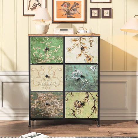 Fabric-lined wardrobe with 6 drawers – Metal frame – Bohemian style – Dimensions 67.5×30×86.5 cm (1/5)