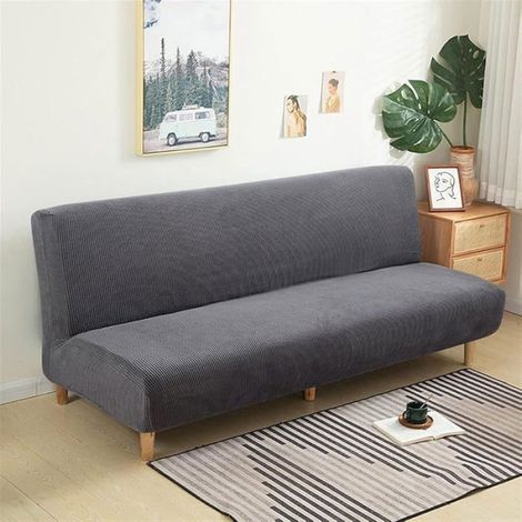 Housse Clic Clac Housse Canape Lit,190-210cm Extensible Anti-Taches Couvre Protection canapé sans Bras,Gris foncé (1/5)