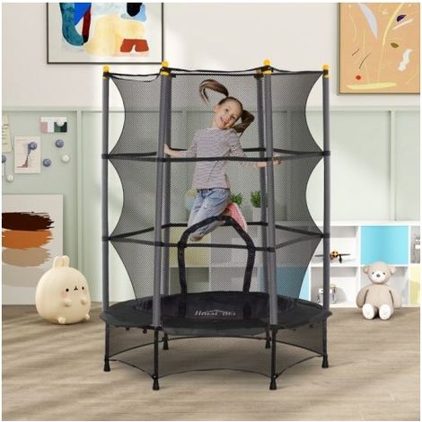 Trampoline enfant - SOGEU - Ø140 cm (140x140x190) - Sans ressorts métalliques - Filet sécurité zippé - Intérieur/Extérieur (1/5)