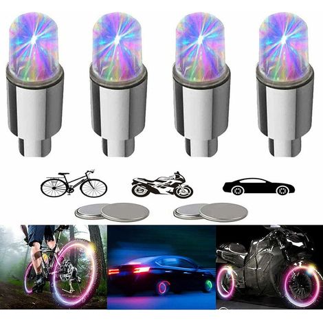 Set of 4 Motorcycle Bike Wheel Lights Valve Dust Caps Car LED Cycling Lights Mountain for Kids Men Women with 10 Batteries(Colorful) (1/5)