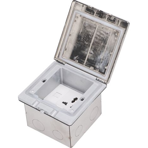 Bodeneinbausteckdose aus Zinklegierung und Polycarbonat, offene Ausführung, wasserdicht, silberfarben, 250 V Wechselstrom (1/5)