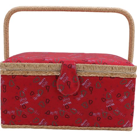 Boîte à couture grande capacité avec plateau amovible et coussin à aiguilles intégré, organisateur de rangement portable en polyester et bois (1/4)