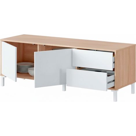 Mobile Tv Credenza Soggiorno Porta Televisione Madia Design Moderno Arredo Casa Mobile Basso Tv Melaminico Scandinavo Salotto Compatto Contenitore Multimediale 130 x 41 x 47 Cm Rovere E Bianco Opaco