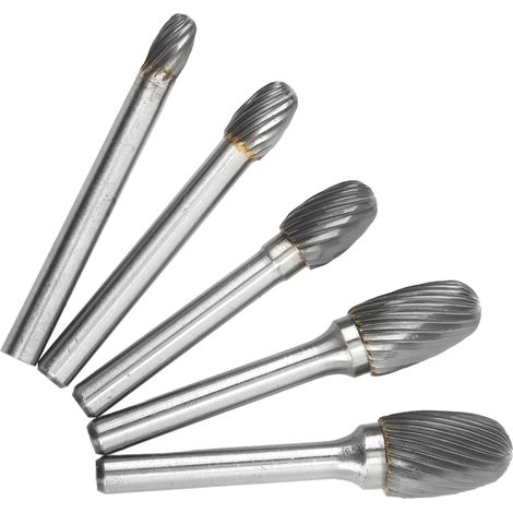 Jeu de fraises rotatives en carbure à une seule coupe, diamètre de tige 6 mm, pour le meulage, l'ébavurage et le modelage de surfaces. (1/5)