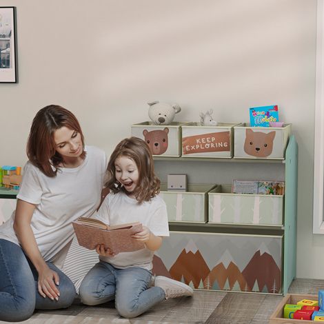 Mueble de almacenamiento infantil con 6 cajas extraíbles de tela no tejida, organizador de juguetes y estante de 63 cm de largo x 30 cm de ancho x 66 cm de alto.