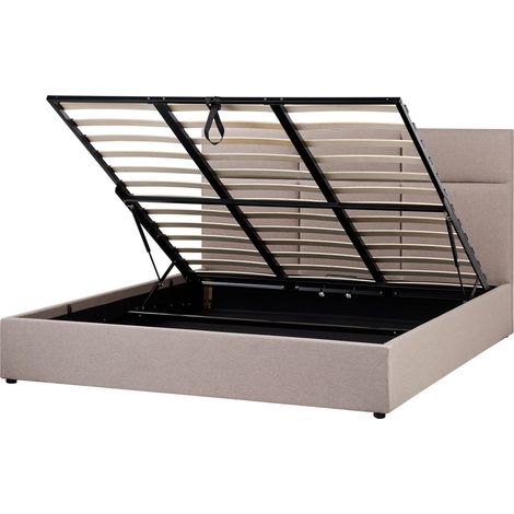 Cama con almacenaje y cabecero de tela 180 x 200 cm muebles de dormitorio tapicería de poliéster gris pardo Lagord (1/5)