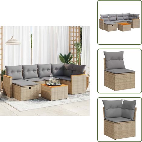 7-tlg. Garten-Sofagarnitur mit Kissen Beige Poly Rattan - Gartensofa Set - Garten Sofa Set - Outdoor Sofa Set - Garten Sofagarnitur (1/5)