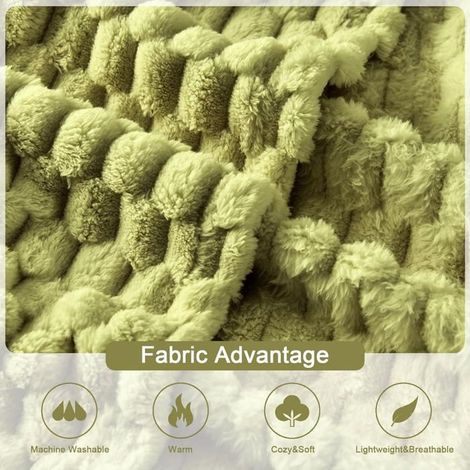 Plaid polaire pour canapé avec motif jacquard 3D carapace de tortue, doux et moelleux, idéal en toutes saisons, 127 x 152 cm, vert (1/3)
