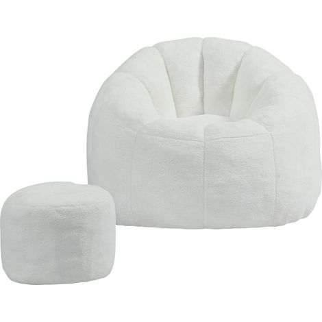 Pouf moelleux fleuri pour adulte, avec repose-pieds, compressé sous vide, prêt à l’emploi, sans assemblage, parfait pour salon, chambre ou terrasse, teinte ivoire (1/4)