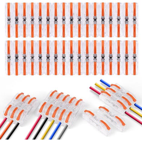 Quick Electrical Connectors with Lever,34PCS 1-Wire 2-Input Quick Connect Terminals,Domino Electric Fast,Cable Wire Connector Can Be Freely Combined,PA/PC Fireproof (1/5)