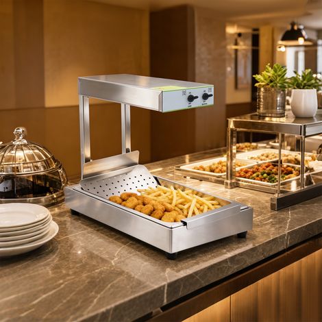 Chauffe-Frites Professionnel 750W en Acier Inoxydable, Bac à Frites avec Lampe Chauffante et Plateau Égouttoir, Station de Maintien au Chaud Électrique pour Restaurant, Vente à Emporter et Buffet (1/5)